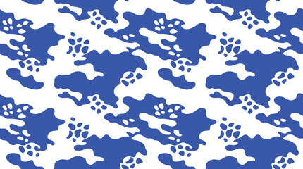 Seamless camouflage pattern with blue organic blotches and white background, for apparel and textiles © Md