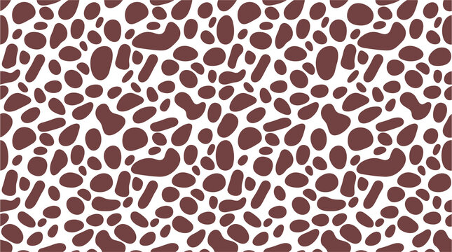 Seamless pattern with brown irregular organic spots and pebbles on a plain white background