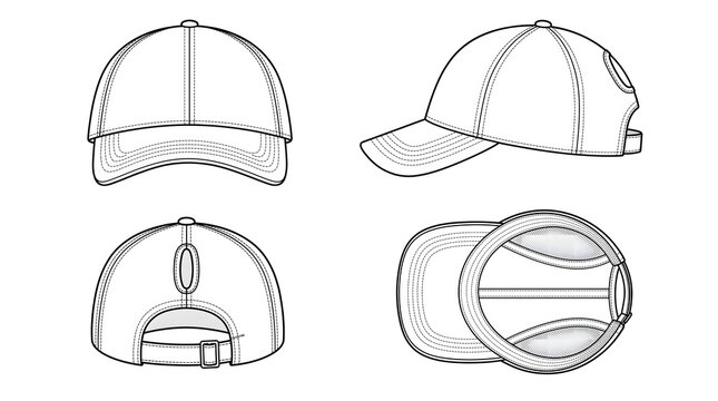 Women's Sport Hat Line Art - Curved Brim Ponytail Opening Technical Illustration