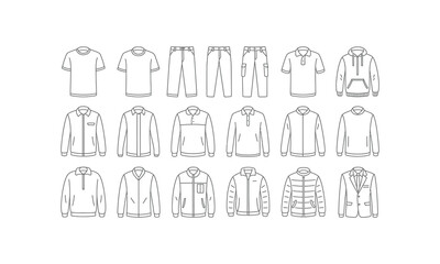 Fototapeta premium Clothing Icons – Casual & Outerwear Outline Set