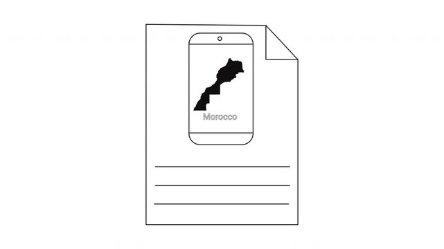Morocco Map Outline on Paper and Phone Screen.