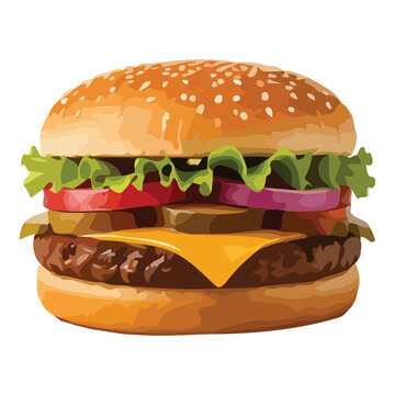 Juicy Beef Cheeseburger with Lettuce Tomato Onion and Sesame Bun Isolated on White Background Fast Food Meal Concept