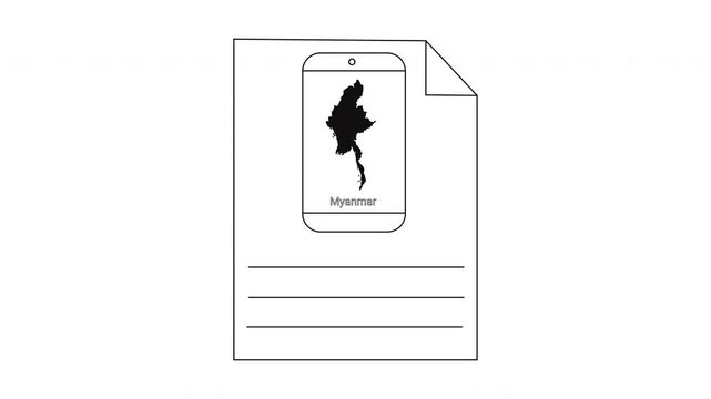 Myanmar map outline on paper with lines for text.
