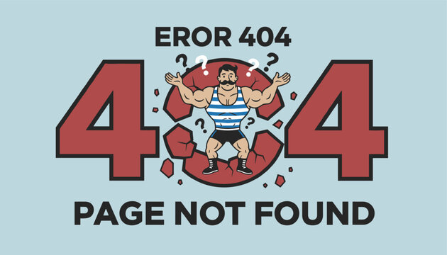 Creative error four hundred and four page not found design featuring a confused strongman in a striped singlet.