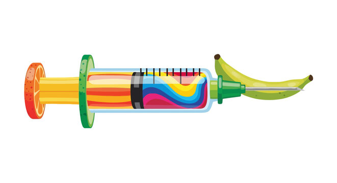 Colorful Syringe with Rainbow Liquid.