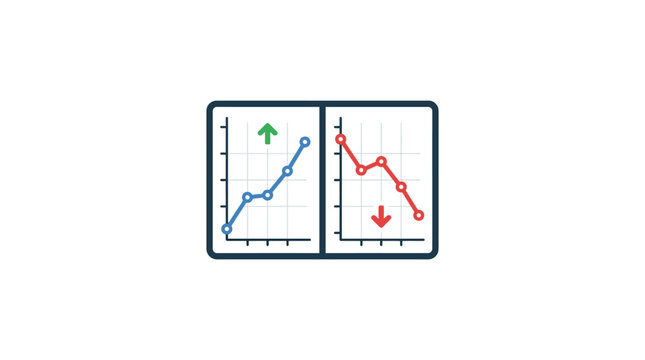 Comparison line graphs showing upward and downward trends.
