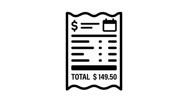 Detailed retail sales receipt icon showing total dollar amount.