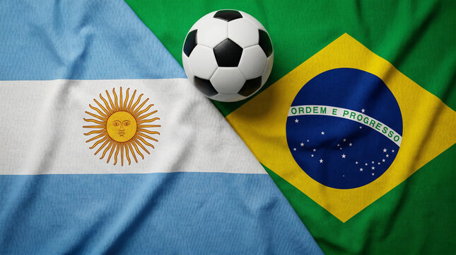 Cinematic Argentina and Brazil Flags with Soccer Ball for 2026 Match