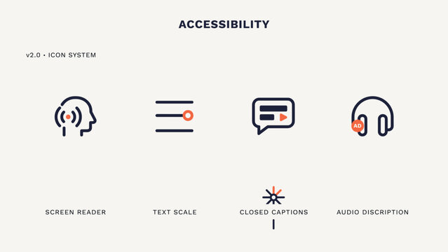 Digital accessibility feature user interface icons - Perfect for web design system libraries, inclusive UI development guides, or software UX banners.