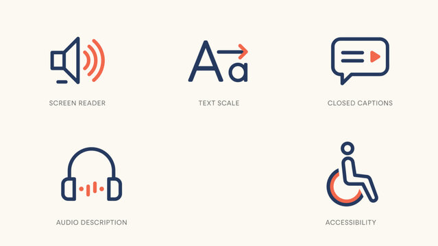 Software text scaling and screen reader icon sheet - Ideal for inclusive digital design articles, app accessibility guidelines, or web tools.