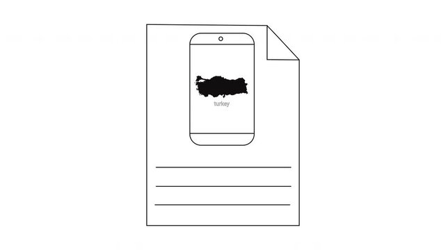 Outline of Turkey Map on Paper with Lines and Smartphone Illustration.