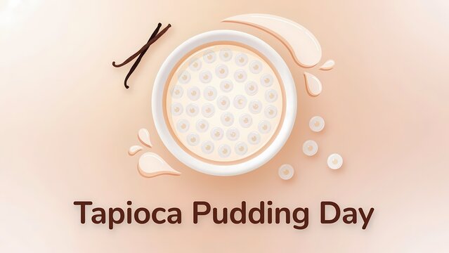 Tapioca pudding day celebration with a bowl of creamy dessert and vanilla beans