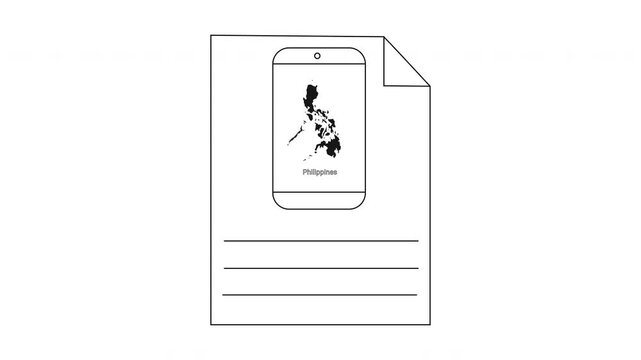 Philippines Map Silhouette on Document with Lines.