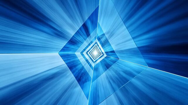 Geometric tunnel with layered blue and white squares extending toward deep perspective