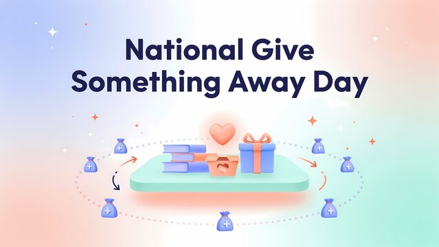 National give something away day illustration with gifts and books