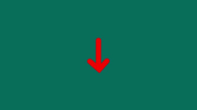 Red arrow moving downward animation on green background, for UI UX, and digital presentations, arrow motion animation