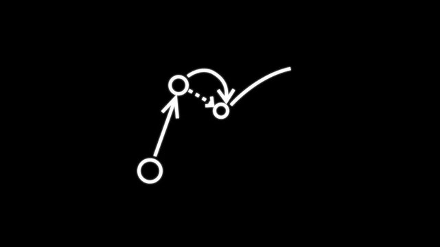 Animated flowchart diagram with connecting nodes and directional arrows for business process mapping and data visualization on black background.