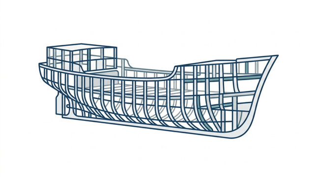 Detailed Blueprint of a Ship Hull Construction Framework.