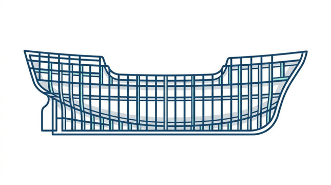 Detailed Blueprint of a Ship Hull Framework Construction.