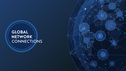 Global Network Connections Illustration With Blue Geometric Globe And Text © Sujit