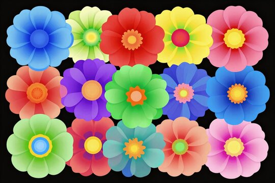 A bunch of colorful flowers on a striped background