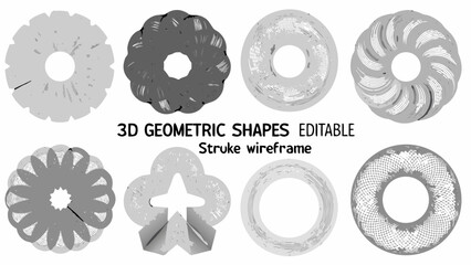 Geometric wireframe shapes collection 3d rendered editable forms © Sujit