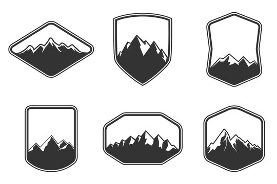 Mountain Badge Frames Vector Collection. Nature Shield Templates and Outdoor Emblem Shapes Set