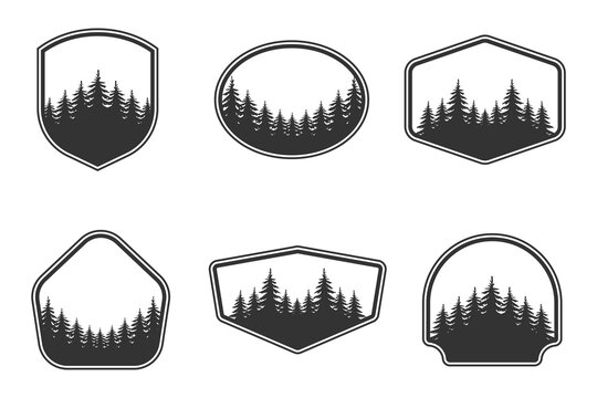 Camp Adventure Shield Shapes Vector Collection. Camp Adventure Forest Badge Frames and Outdoor Emblem Templates