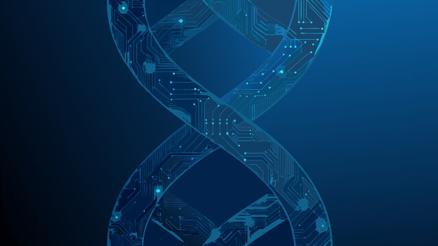 Abstract Dna Double Helix Circuit Pattern With Blue Gradient Background
