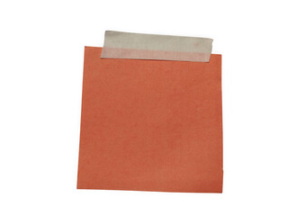 Fototapeta premium Square terracotta colored paper note attached with a piece of masking tape isolated on transparent background