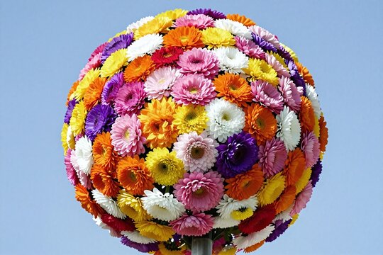 A bunch of colorful flowers floating in the air