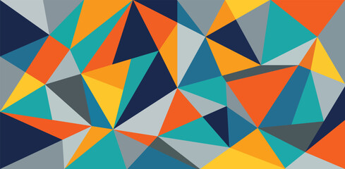 Fototapeta premium Triangular mosaic background with vibrant orange and teal geometric prism shapes.