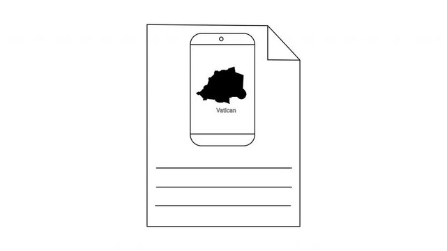 Vatican City Map on Document with Lines and Phone Outline.