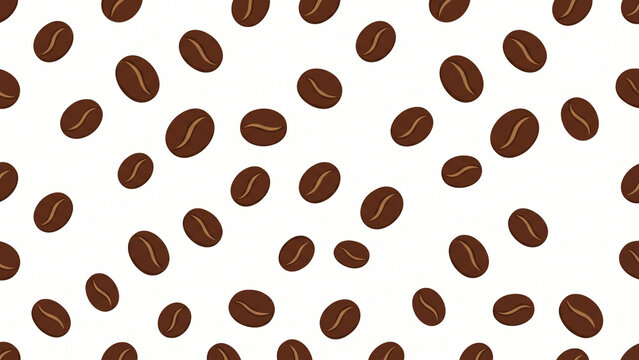 Seamless pattern of roasted coffee beans on a white background