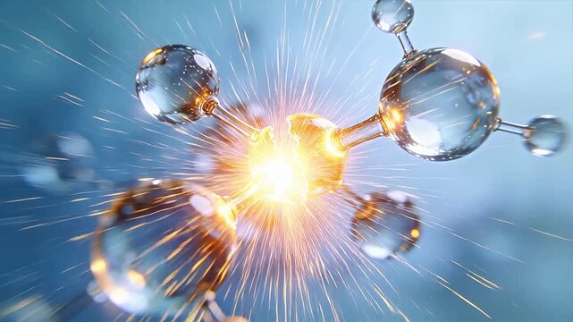 Microscopic molecular structure model with metal rods and transparent spheres