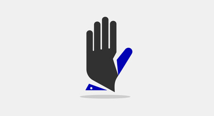 Obraz premium Abstract hand icon with blue geometric element.