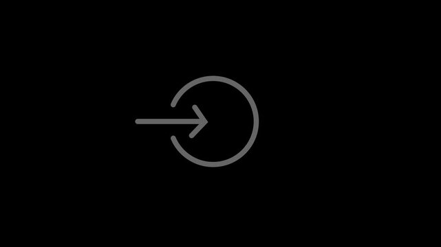 The arrow on the right enters an open circle, representing the login, sign in, or data import function. 2D motion graphics in 4K resolution with alpha channel.
