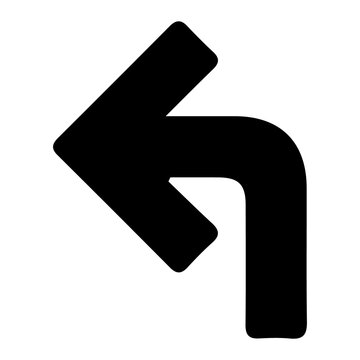 Arrow turning left indicates a directional shift with a bold and clean black silhouette.