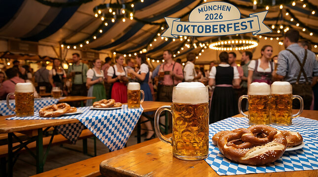 Oktoberfest Celebration with Beer and Pretzels Oktoberfest Munich 2026