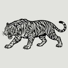 Obraz premium Black and white tiger illustration walking.