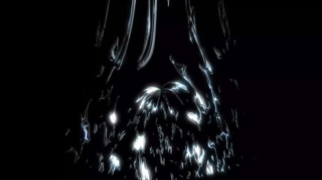 Cartoon water splash underwater explosion slow motion, droplets and dramatic fluid motion isolated on black background, overlays, motion graphics water affect natural waterfall 4k seamless loop video.
