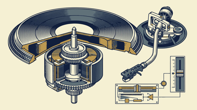 Mechanical engine component vector illustration with valves and spark plug.