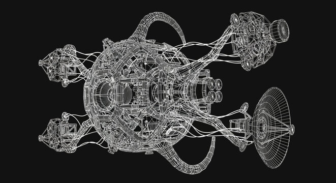 Futuristic spaceship wireframe design illustration
