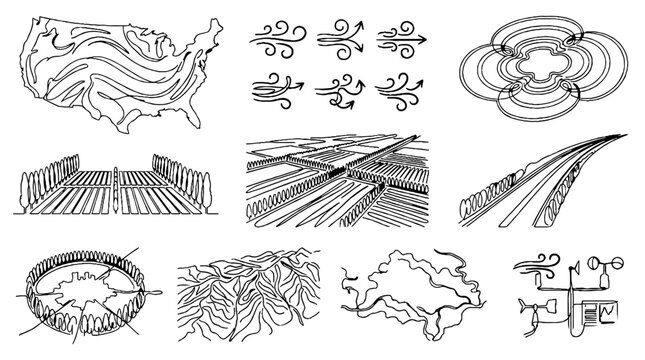 Vintage Hand Drawn Weather Icons and Meteorological Diagrams Collection.