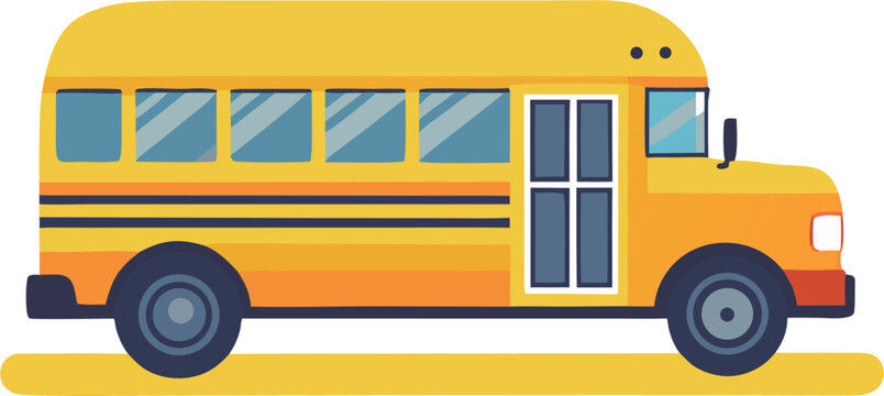 Classic Yellow School Bus: A side-view profile of a traditional American yellow school bus with clean geometric lines, minimalist vector icon.
