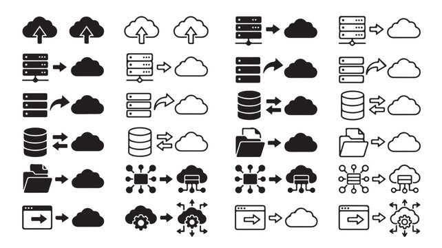Cloud Computing Icons Set For Data Storage And Migration Concepts on a transparent background