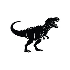 Black Tyrannosaurus Rex silhouette roaring with open mouth against a white background in a graphic style © NOYAN STOCK