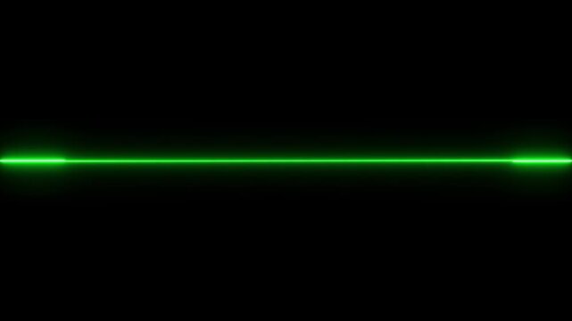 A glowing horizontal neon green line centered on a solid black background representing a digital signal or a simple linear light for