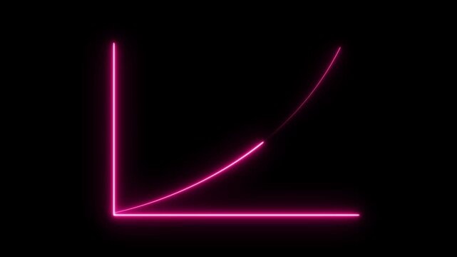 A glowing pink neon line graph showing an upward exponential growth curve on a black background representing financial success or data trends