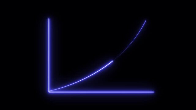 A glowing blue neon line graph showing an upward exponential growth curve on a black background representing financial success or data trends